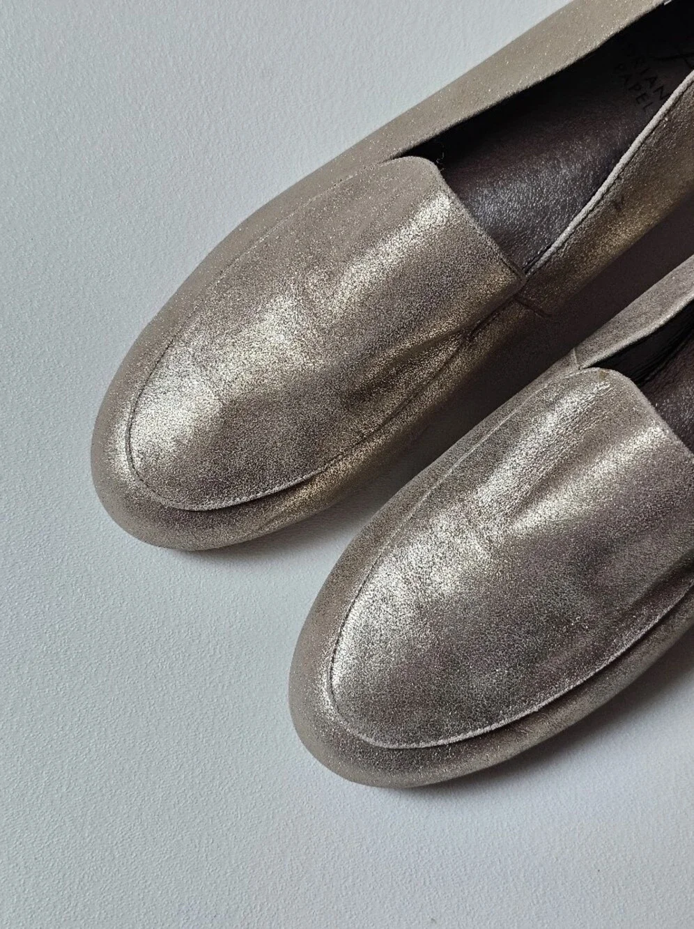 Adrianna Papell Metallic Gold Leather Loafers Studded Heel Flats Women's 9